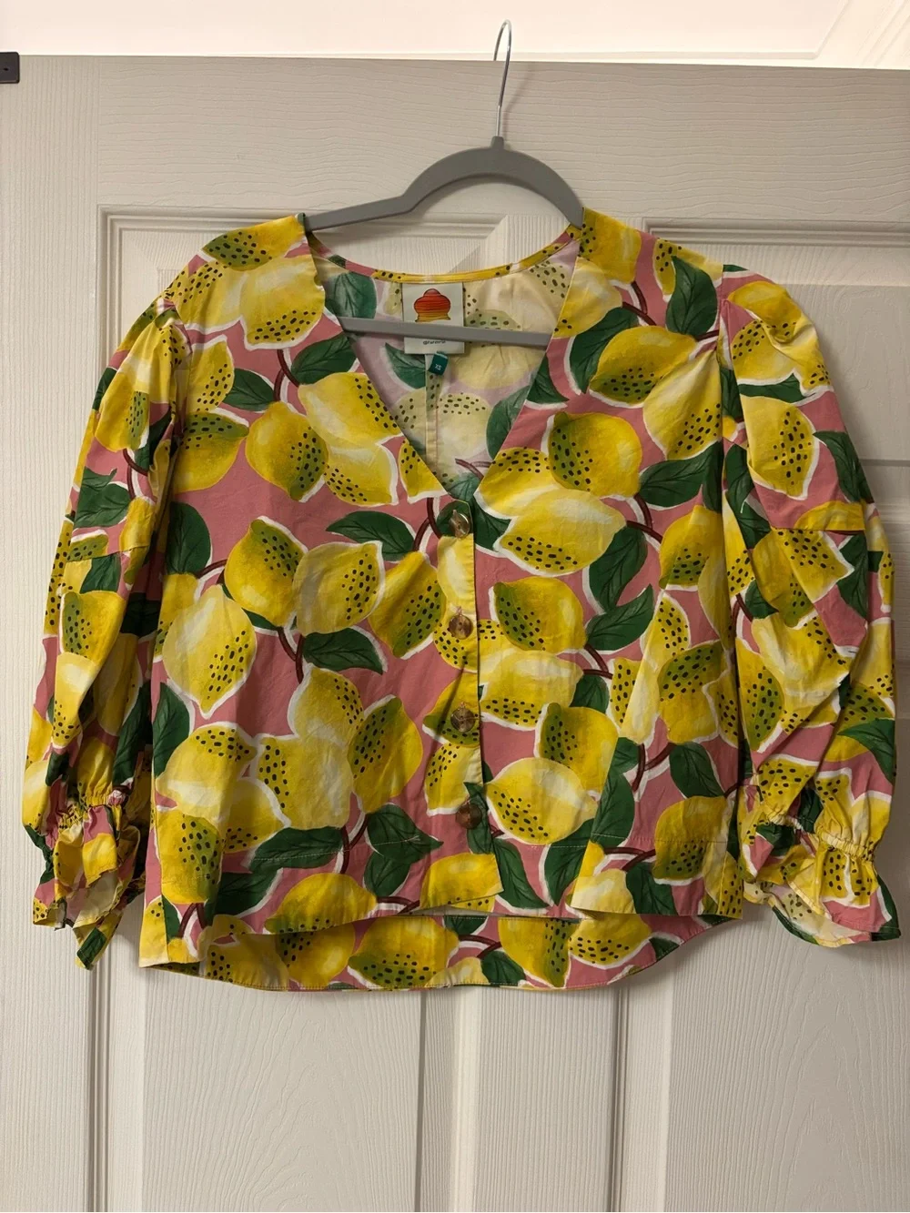 FARM Rio Pink Lemon-Print V-Neck Blouse